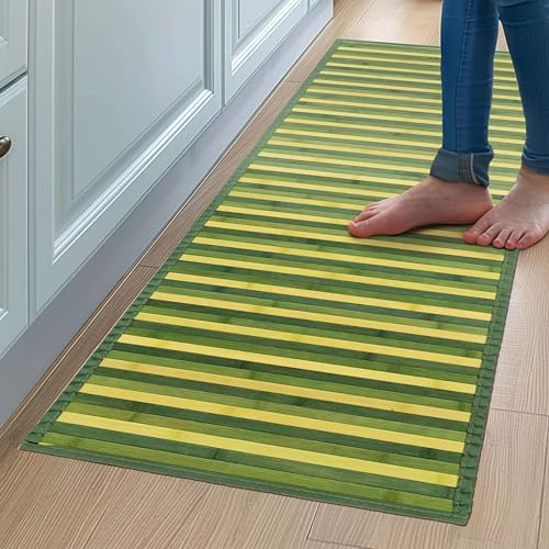 CosìCasa Bambusmatte Badematte Holz rutschfest | Nachhaltiger Bambusteppich, Küchenläufer, Duschvorleger | rutschfeste Badematte Bambus | Holzmatte für Bad & Küche (Ombre Grün, 50 x 230 cm)