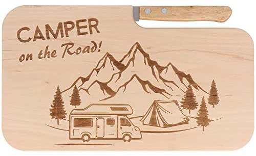 Spruchreif | Brotzeitbrett mit Messer | Frühstücksbrett mit Gravur | Holzbrett mit Messer | Outdoor Geschenk | Geschenk für Camper | Geschenk für Wanderer | Outdoor Frühstück| Camper on the Road
