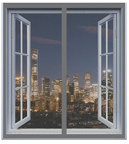 Fliegenschutzgitter Für Fenster 135 x 160 cm Fliegengitter Balkontür Kein Bohren Kinderleichte Montage Magnet Fliegengitter Für Alle Universalfenster, Grau