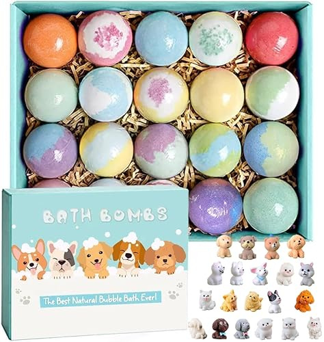 Bath Bombs for Kids with Surprise Inside for Girls Boys Toddlers, 20 Pack Organic Kids Bath Bombs with Puppy Dolls Inside, Kids Safe Handmade Bubble Bath Fizzies, Ideal Birthday Christmas Gift Set