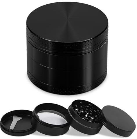 Grinder/Crusher | 4-teiliges Set aus Aluminium (Zink Legierung) | 50mm - 90 gramm | Gewürze Tabakwaren Hanf Spices Kräuter (Schwarz)