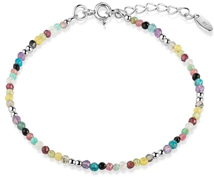 MATERIA by Matthias Wagner Edelstein Armband Damen bunt 16-18,5cm mit Verlängerungskette SA-24 | Naturstein Armkettchen mit Silberperlen von MATERIA by Matthias Wagner