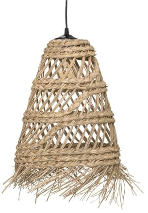 Atmosphera - Suspension Lahys en Paille Tressée Beige, D. 28 x H 48 cm, Abat-Jour Ajouré Style Bohème - Luminaire pour Salon, Chambre