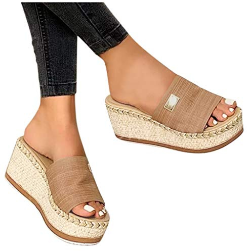 pvucpot Sandales Compensees Femme Confortable Mules Été Sabots Plateforme Talon Haut Des Sandales Bout Ouvert Chaussures Cheville Vintage Pantoufles Vacances Sandale Femme Talon Compensé Plate-Forme