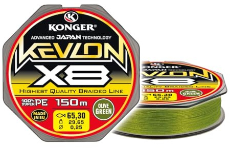 Geflochtene Schnur KONGER KEVLON Olive Grün 8-Fach Braided Line Angelschnur 150m 0,04-0,25mm (0,12mm/10,95kg)