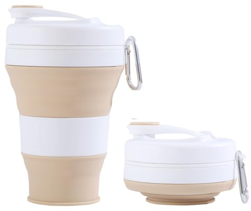‌Tasse à café nomade pliable en silicone avec paille | Gobelet de voyage 600ml rechargeable pour camping, salle de sport, bureau & école | Compacte et portable‌‌