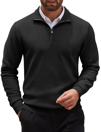 COOFANDY Maglioni da Uomo Dolcevita Maglione Lavorato Maglia Zip a Quarti Slim Fit Maglione Invernale Caldo Pullover Leggero Solido a Maniche Lunghe Classico Nero L