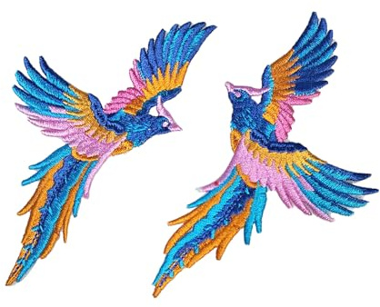 HIQIU 1 Paar Phoenix Vögel Stickerei gestickte Patch Eisen auf Aufnäher