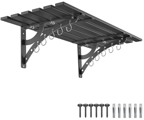 BeneLabel Lagerregale, Schwerlast Werkzeugregal Wand Metall Regal Garage Schwarz Werkstatt Regalsystem Groß Breit mit Haken für Abstellraum/Keller/Abstellkammer/Küche, 96 x 40cm/Bis 205kg