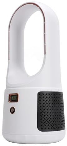 AUNMAS USB Desk Fan, 6 Speeds Wind Quiet Bladeless Cooling Fan with Power Display Portable Table Fan for Home Bedroom Office (White (AC 95‑250V)