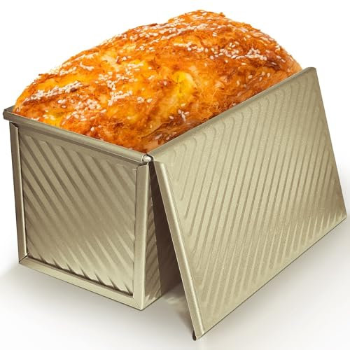 Abaigeal Pullman Loaf Tin with Lid, 450g / 1lb Non Stick Loaf Tins for Baking with Slide Cover, 21.5x12x11.7CM Bread Tin, Carbon Steel Loaf Pan for Oven Baking