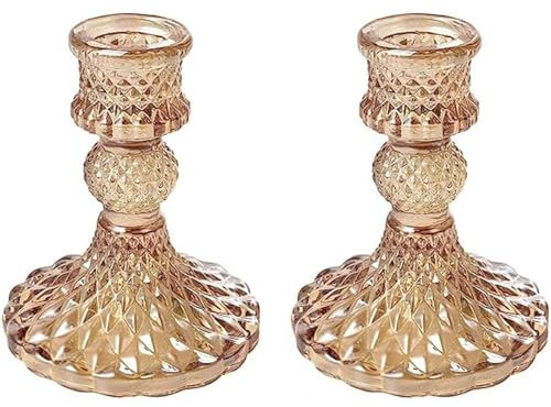 2 Pcs Glass Candle Holders - Transparent Cone Shaped Crystal Glass Candle Stands for Wedding, Home, and Party Decorations