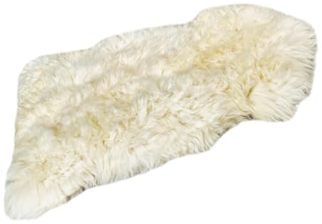 APREGGIO - Alfombra de piel de oveja auténtica blanca - Manta de piel de oveja natural - Alfombra suave de piel de oveja - Alfombra para el suelo - L: 100-110 x 50-55 cm