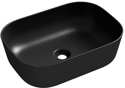 Eridanus Bathroom Vessel Sink, Rectangular Countertop Sink, Vitreous China Square Washbasin, Cloakroom Ceramic Basin Sink for Lavatory Cloakroom Vanity Unit, Matte Black - 465 x 325 x 135mm