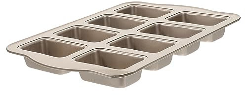 Cabilock Carbon Steel Cake Pan and Loaf Bread Tin 8-Cavity Non-Stick Mini Baking Mold for Oven Use, Multi-Function Kitchen Bread Pan in Gold for Cookies and Financier Cakes