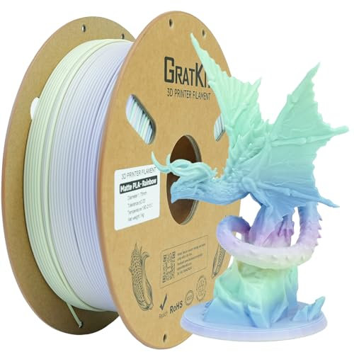 GratKit Mattes Regenbogen PLA Filament 1,75mm, 1kg Spule, Farbwechsel 3D-Drucker Matte Filament mit ±0,03mm Präzision, Mehrfarbig Farbverlauf High Speed PLA, Frosting Cake, 1000g
