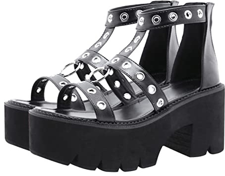 WRITWAA Sandalias Altas Con Plataforma Sandalias De Mujer Abiertas Antideslizantes De Tacón Alto Zapatos Tacones Negros Bien Portado Interior: Símil Piel Black