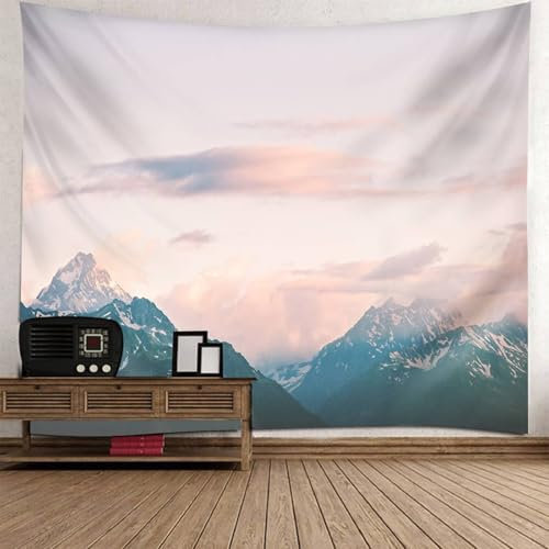 Mesnt Wandbehang Landschaft, 150x150cm Verschneite Berglandschaft Wandbehang Wandteppich für Meditation Schlafzimmer Wohnzimmer Schlafsaal | Grau Schwarz