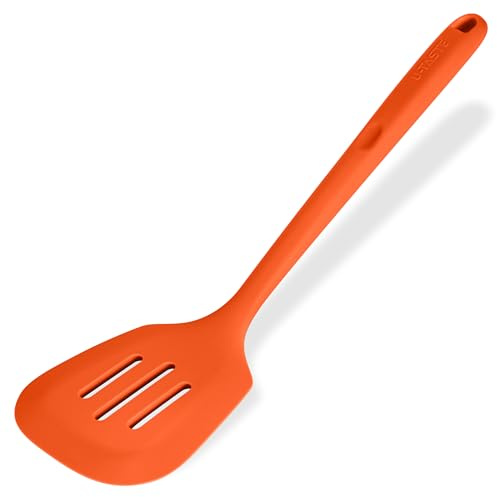 U-Taste Espátula silicona ranurada, resistente calor 315℃, Naranja | utensilio de cocina de goma antiadherente sin costuras para hornear freír huevos, panqueques