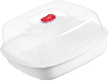 SHOWERORO Plato Para Cocinar Al Vapor Microondas Práctico y Versátil Con Tapa Antisalpicaduras Para Arroz Pescado y Verduras Fácil De Limpiar y Uso Doméstico