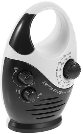 Anneome Kleiner Duschradio Schwarz mit Griff Tragbares Badezimmerradio Kompakt Batteriebetrieben für Dusche und Zuhause