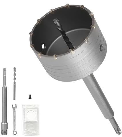 EXLECO Sierra Corona Hormigon 100mm, con SDS PLUS Adaptador de 220mm y Brocas de Centrado, Perforadora Hormigon de Corona Redonda, para Brocas Pared, Mampostería, Ladrillo, Cemento