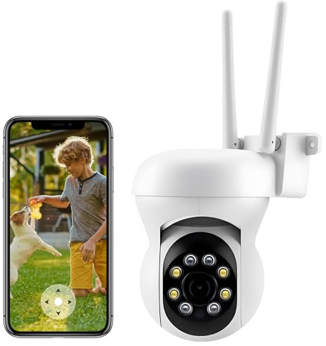 Anluomania Videocamera Sorveglianza, 2MP Telecamera Wi-Fi, Telecamera WiFi 2.4GHz, con Rilevamento Umano, Allarme, 2 Vie Audio, Visione Notturna a Colori, IP65, per Interni Esterni