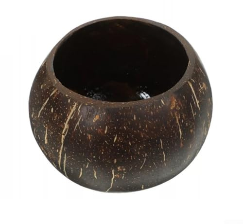 zeroupshop Cuenco redondo de coco ecológico y vaso de vela para frutas o frutas secas, material natural hecho a mano para decoración rústica (pintado dentro de 9 cm)