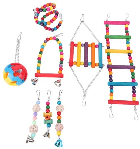 Haofy Perchoir échelle à Oiseaux de 45,7 Cm avec Hamac Balançoire et Jouets à Mâcher pour Perruches, Conures, Calopsittes, adapté aux Cages Moyennes, Petits Appartements, Récréation Quotidienne