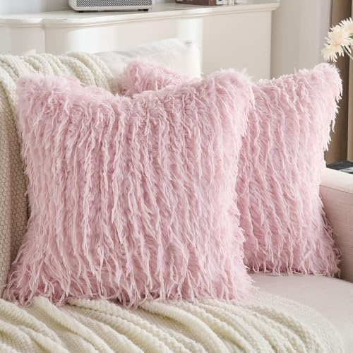 YSTELLAA Lot De 2 Housse Coussin 60x60 De Piel Sintética Suave, Cushion Covers Décorative Maison, Carré Housse De Coussin Décorative, Pour Coussin De Chambre À Coucher De Canapé, Rosa