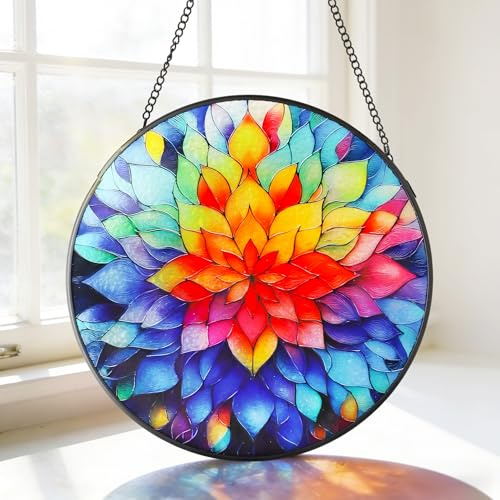 MEIYUDA Stained Glass Window Hanging Suncatcher, Colored Petals Sun Catchers for Windows Double Side Glass Panel Hanging, Craft Decor Birthday Gifts for Women, Men, Mom and Lovers 20x20cm