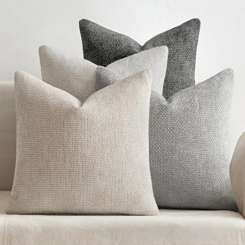 MIULEE Kissenbezug 50x50 cm Chenille Sofakissen 4er Set Grauweiß Dekokissen | Zierkissen für Wohnzimmer Schlafzimmer Kinder Büro Deko Bezug Sofakissenbezug Weicher Couchkissen