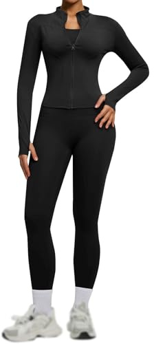 Sport Set Damen Yoga Pilates Outfit Sets Zweiteiler Bequem Elegant Reißverschluss Langarm Oberteile Mit Leggings Zweiteiliges Damen Trainingsanzug Set Sportset