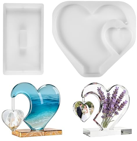 Silikonform Herz Groß, Gießform Resin Epoxidharz Herzform | Harz Silikon Fotorahmen Herzförmig, Gießformen Herz Glitzerpulver, Herzförmige Resin-Silikonform, für Dekoration, Geschenke