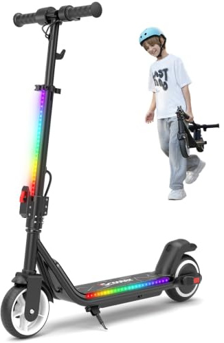 iScooter Kinder E Scooter mit Musik & Licht für 8-14 Jahre, 200W Eektroroller, 3 Fahrmodi 8/13/19km/h, Auto-Abschaltung, 60Min Fahrzeit bis zu 15km, Doppelbremse Faltbar & 90-102 cm Verstellbare Höhe