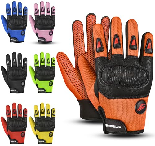 Hand Fellow kids motocross gloves bike gloves with Ultimate Protection cycling gloves Essential motorbike gloves dirt bike & bmx gloves (Orange, X-Large [10-12 Yrs])