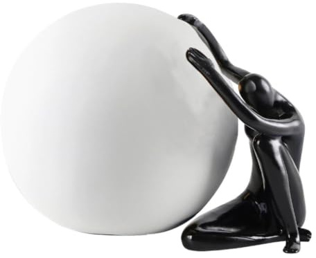 PETSOLA Figura con Esfera Simbólico Escultura Conceptual Reflexivo Reflexivo Conceptual para Recibidor, Negro Y Blanco, Figura Negra con Esfera Blanca Resina