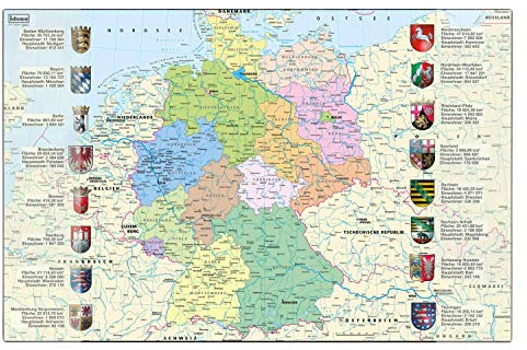 Idena 10448 - Schreibtischunterlage mit zwei Einstecktaschen, Deutschlandkarte, ca. 58,5 x 38,5 cm groß, praktisches Zubehör für Kinder-, Jugend- und Arbeitszimmer