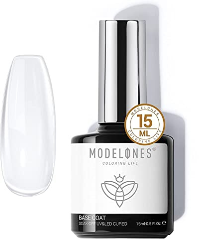 modelones Gel Nail Polish Base Coat, 15 ML 2026 Upgraded Formula Clear High Glossy Gel Base Coat Soak Off Long-Lasting DIY Home Salon Nail Art Manicure Gift for Women