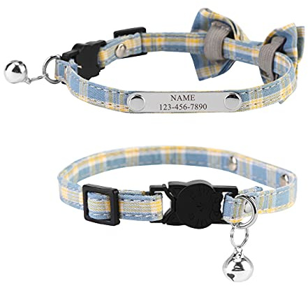 Mogokoyo Katzenhalsband mit Namen und Telefonnummer Personalisiert Katzenhalsband mit Sicherheitsverschluss Glöckchen Verstellbar Halsband für Katze Kitten (Blau)