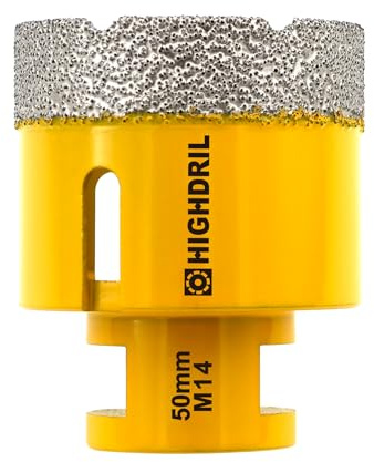 HIGHDRIL Diamant Bohrkrone - 50mm Lochsäge Fliesen M14 Gewinde für Porzellan Fliese Keramik Granit Marmor Trockenbohren Fliesen Diamantbohrer