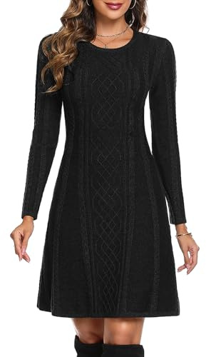 Aottori Vestito Maglione Donna Invernale Abito Linea A in Maglia al Ginocchio Vestiti in Girocollo Autunnale Tubino Elegante Curvy Nero S