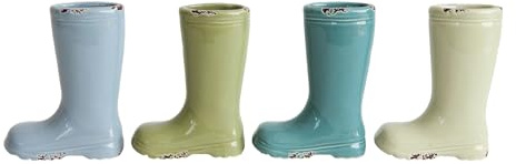Creative Co-Op Small Stoneware Boot Vases with Distressed Finish, Multicolor, Set of 4