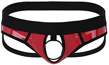 inhzoy Perizoma Uomo in Pelle Wetlook O-Ring Lingerie Intimo Erotico Sexy Hot per Sesso Perizoma Aperto con Zip Jockstrap G-String Tanga String Thong Micro Slip Maschile Rosso E M