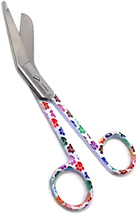 Lister Bandage Scissors 5.5 Nurse Vet Tech Gift - Made of Stainless Steel - First Aid, Used For Cutting Gauze, Tape, Clothing Bandages, Vet Wrap Adhesive Removal Comes in Half Paws Pattern, White