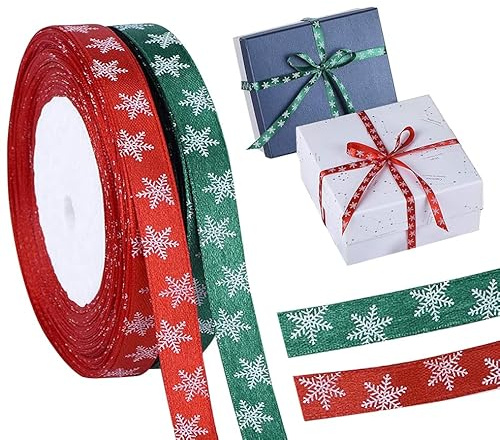 Cinta de Regalo de Lazo de Navidad, 50 Metros Cintas de Tela de Cinta de Raso Navidad para Embalaje de Regalo, Cinta Decorativa10mm Ancho para Bodas Manualidades Decoración (Verde, Rojo)