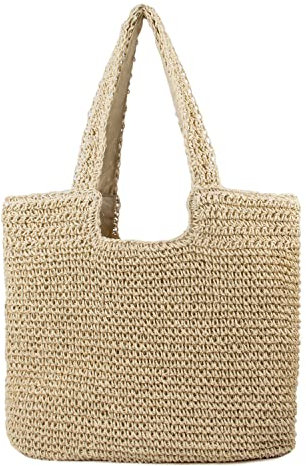 EVEOUT Stroh Schultertaschen für Damen Sommer Strohtasche Große Gewebte Strohhandtasche Strand Umhängetasche