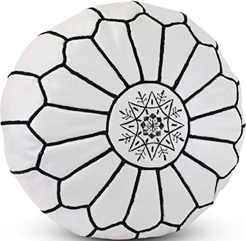 | Marokkanischer Lederpouf | Weiß/Schwarz | 50 Ø | H 30 cm | Handgefertigt | Gefüllt geliefert |