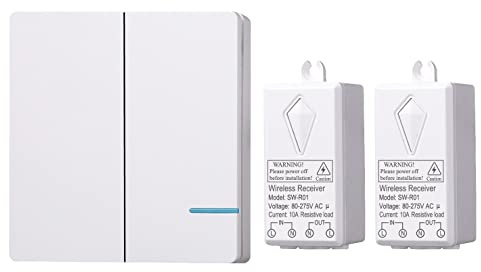 Lancoon Wireless Light Switch Kit, Remote Control ON/OFF Programmable Expandable No In-Wall Wiring Quick Create Relocate for Home Lights Lamps LEDs Bulbs (1 Two-Gang Switch 2 Receivers)