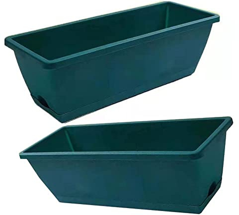 Jardinera De Plástico, Macetas Exterior Grandes Rectangulares，Macetero, Maceta Para Plantas Y Flores Rectangular Con Agujeros De Drenaje Y Bandeja Para Agua, Color Antracita ( Color : Verde oscuro , S